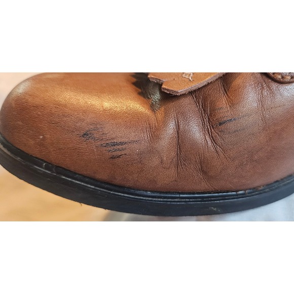 Brown Leather Kiltie Lace Up Ankle Boots Western Low Block Heel Booties - Picture 12 of 16